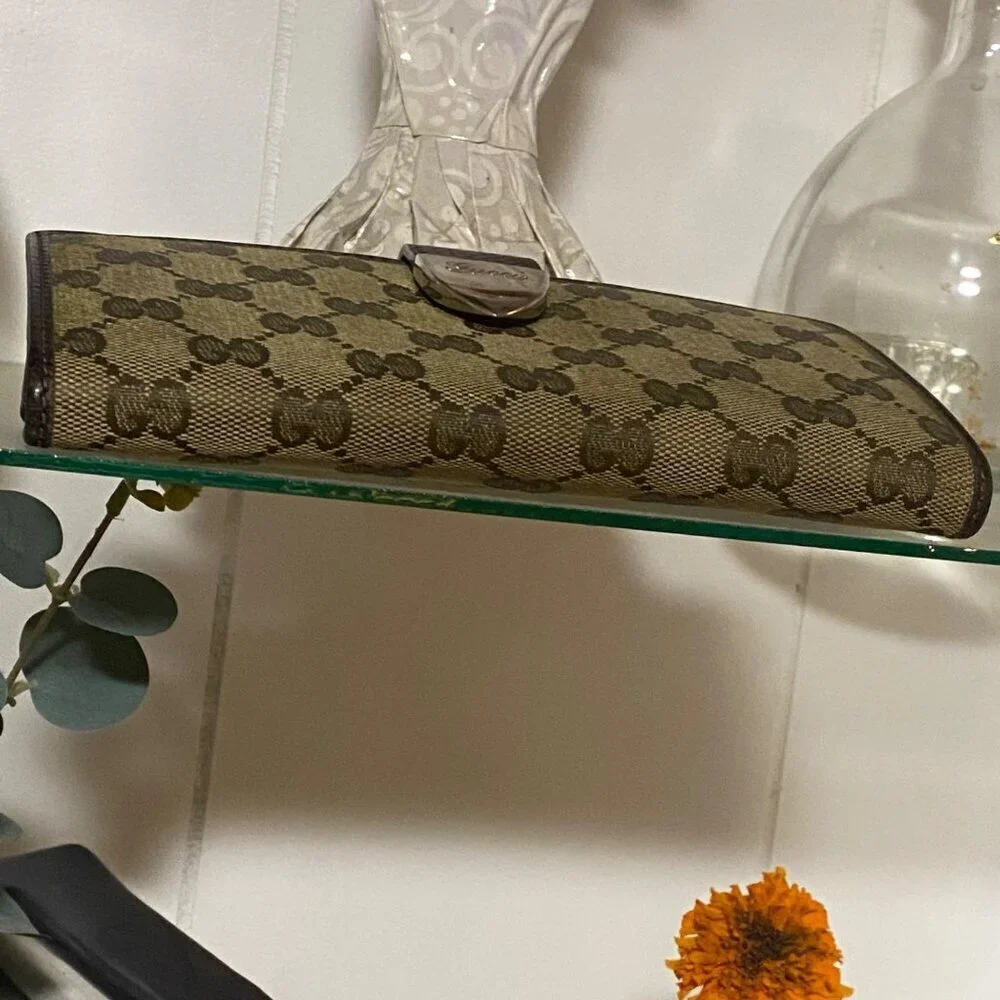 Gucci GG Coated Canvas Leather Continental Bifold Wallet in Tan Brown with Chain - Picture 10 of 10